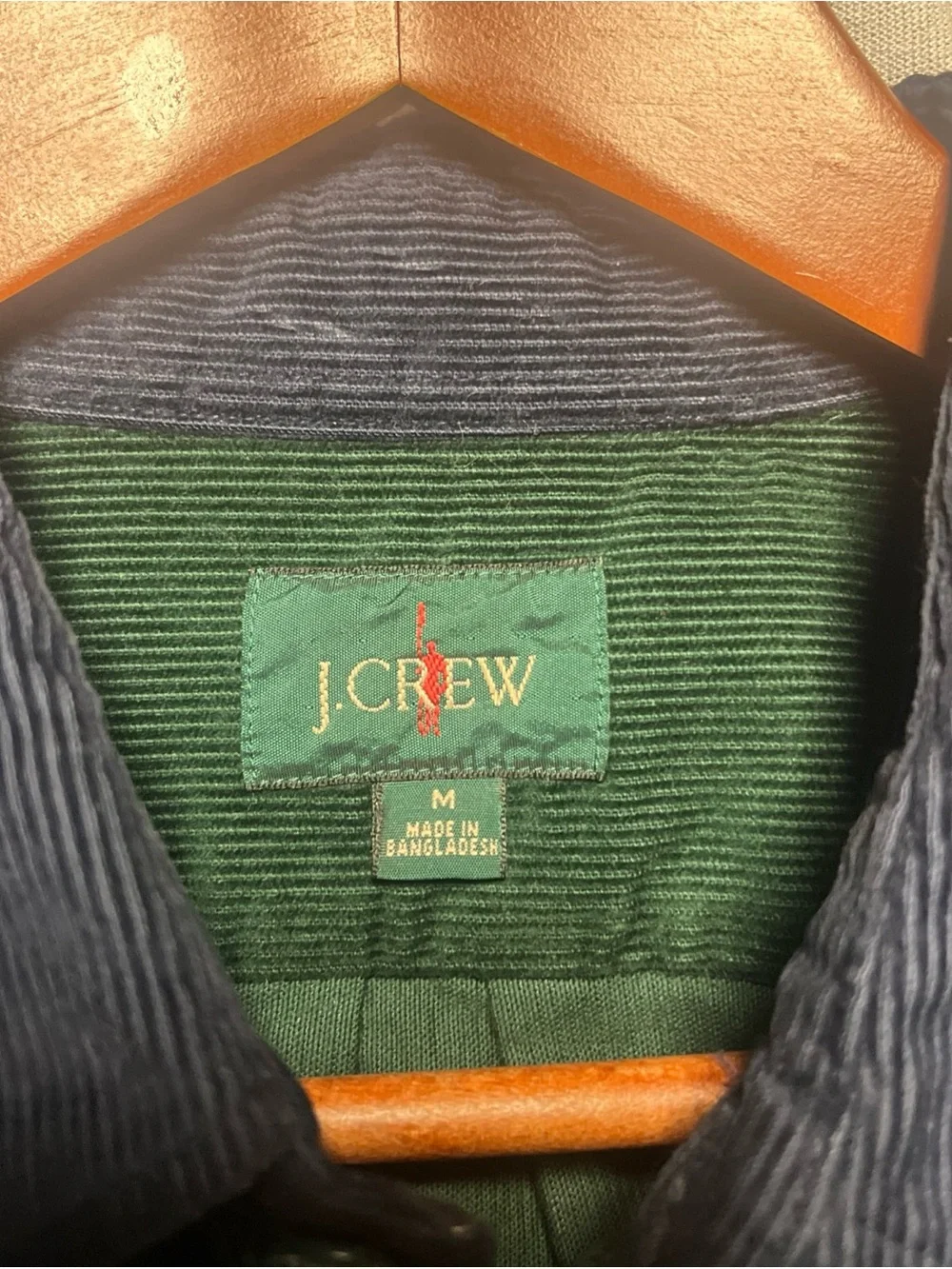 J.crew BU903 Mid weight corduroy work shirt Color block Men's Sz M green blue